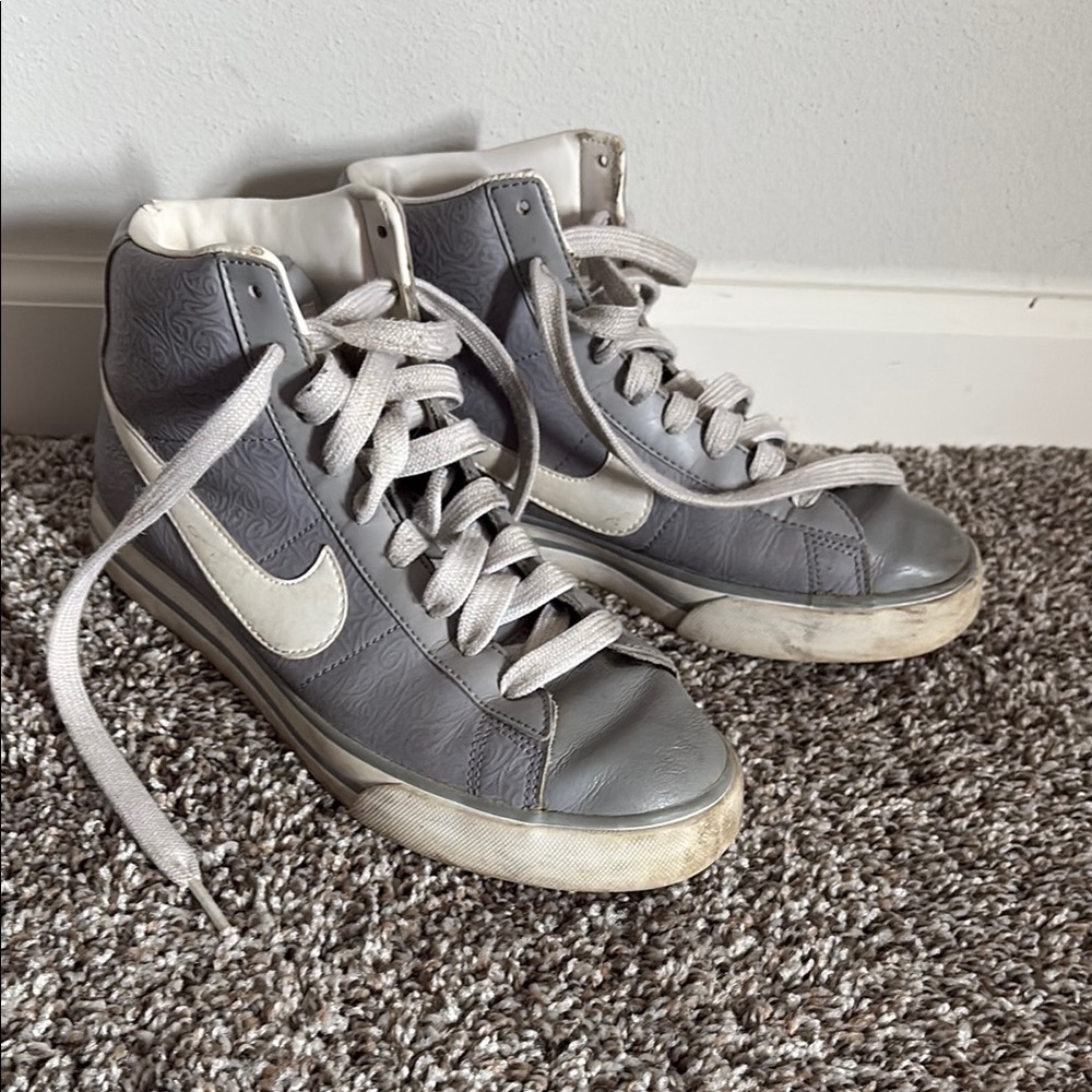 Gray High-Top Sneakers with White Accents